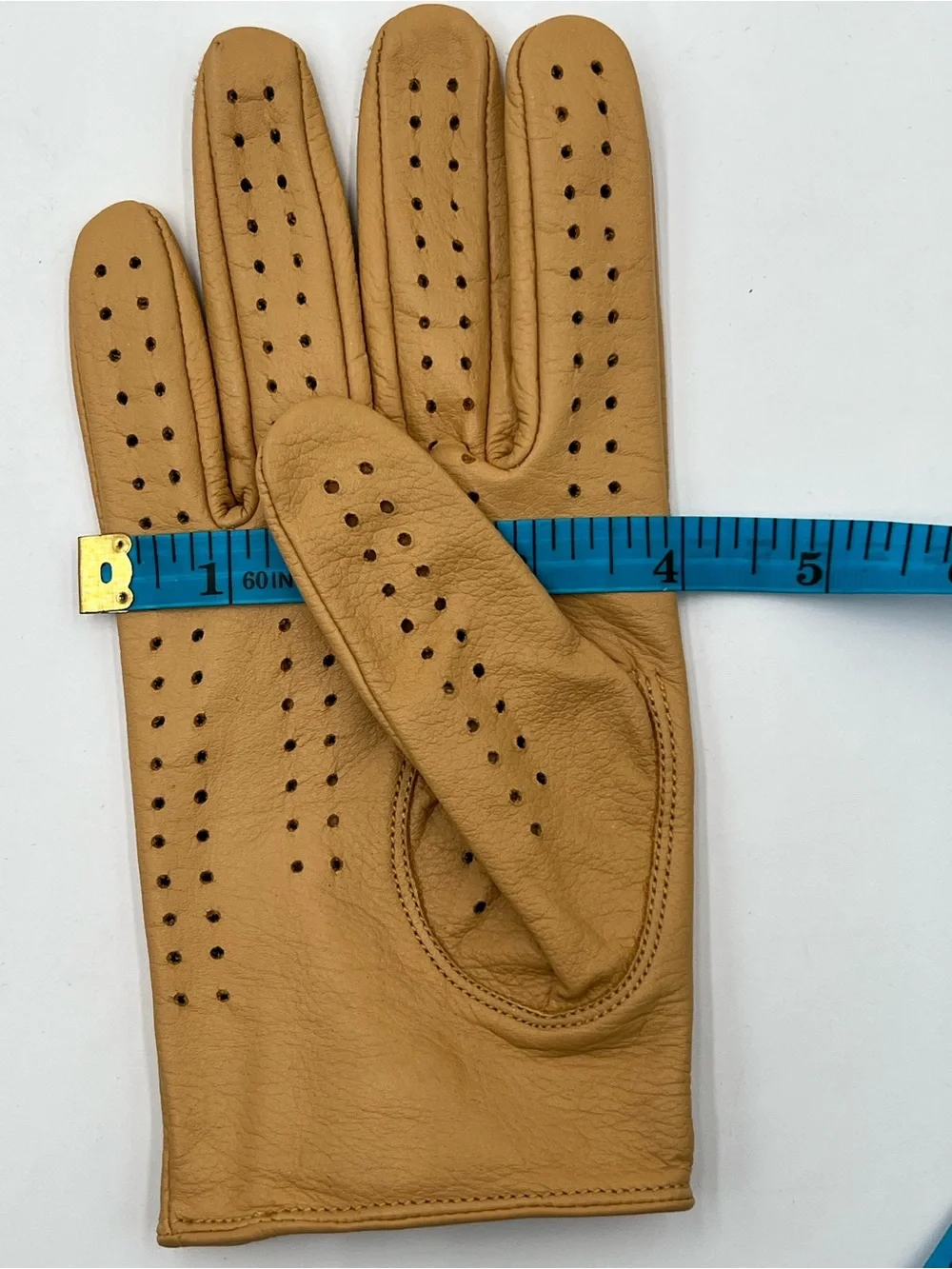 Tan Leather Gloves Full Finger Retro Moto Driving Style Snap Wrist Unisex Medium